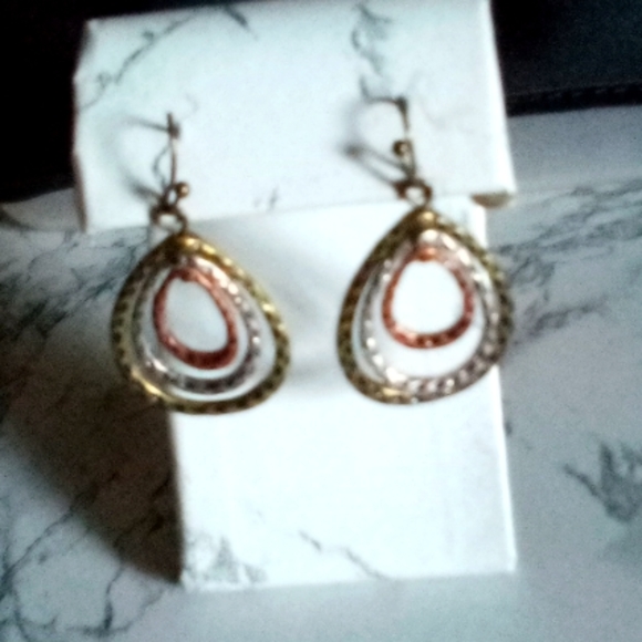 Trendy Mixed Metal Silver, Brass, & Copper Hammered Tear Drop Layered  Earrings - Picture 8 of 8